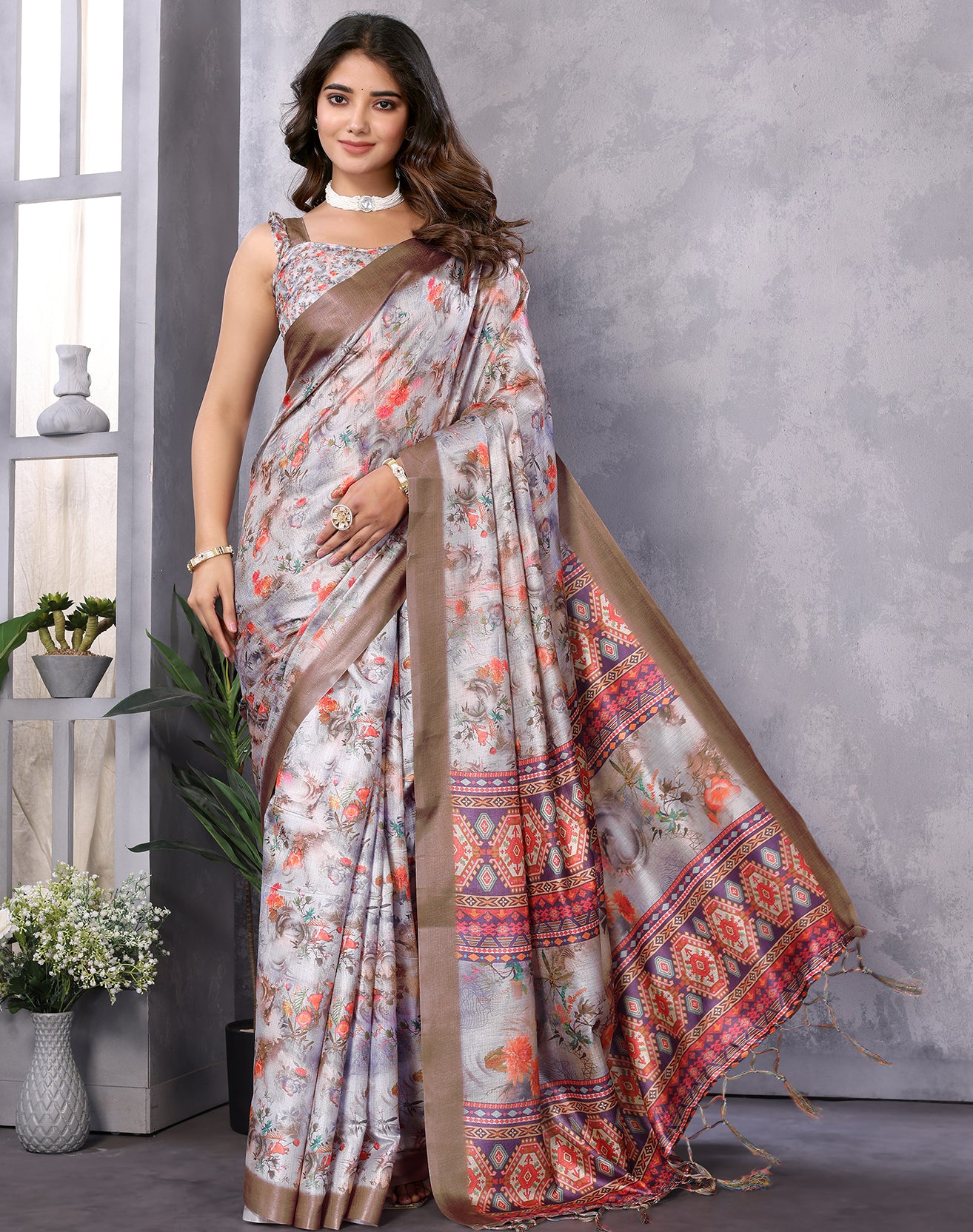 TARSHIKA BROWN DIGITAL PRINT SAREE