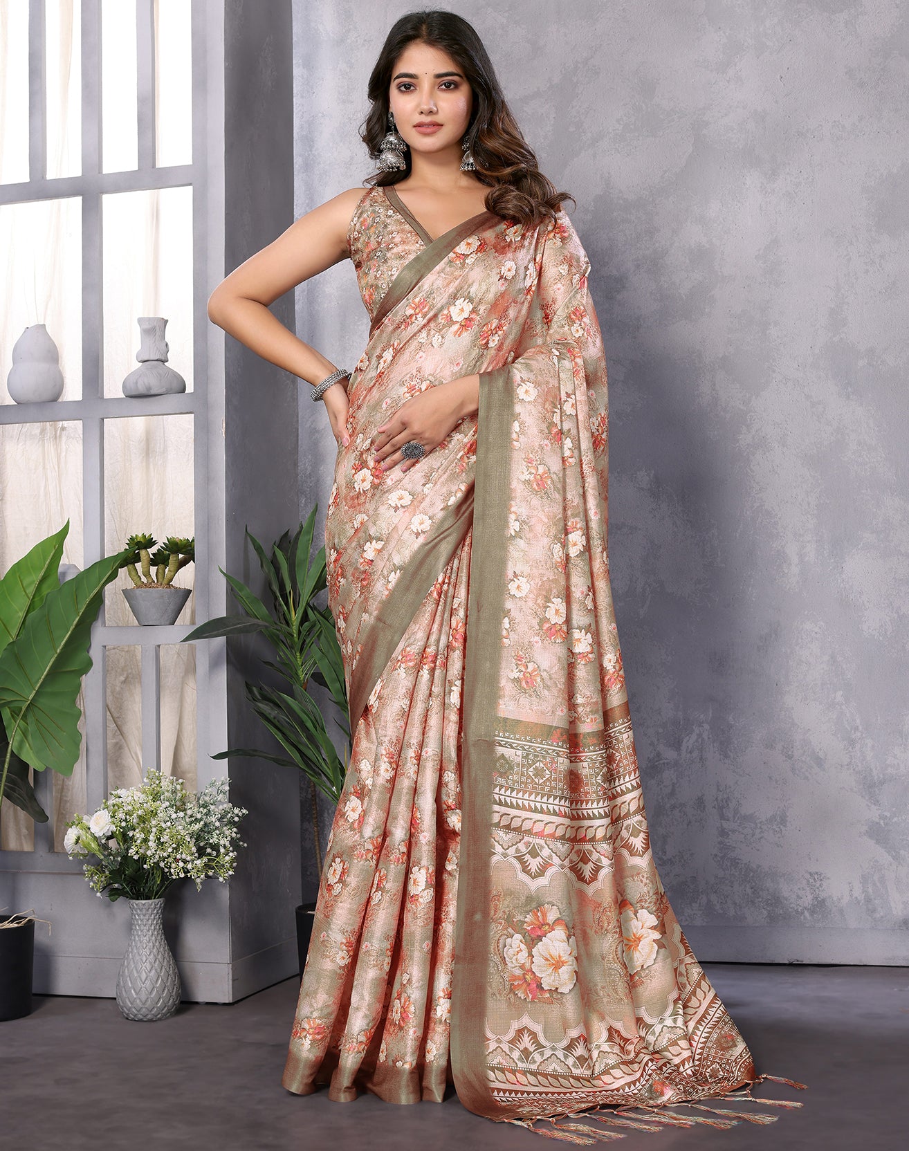 TARSHIKA BEIGE DIGITAL PRINT SAREE