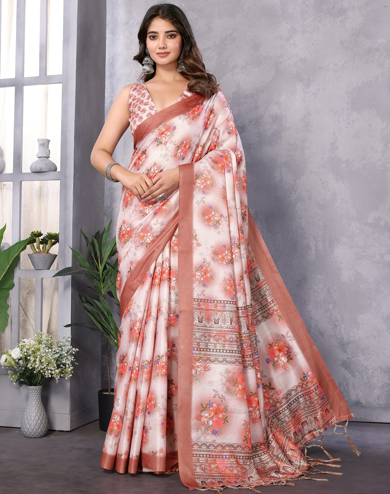 TARSHIKA ORANGE DIGITAL PRINT SAREE