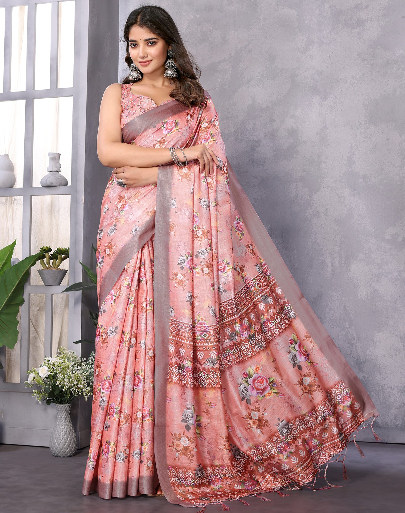 TARSHIKA DARK PEACH DIGITAL PRINT SAREE