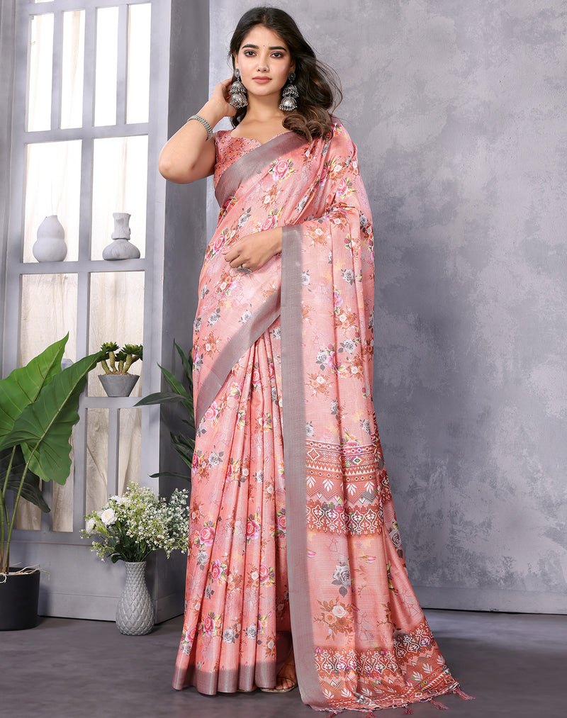TARSHIKA DARK PEACH DIGITAL PRINT SAREE