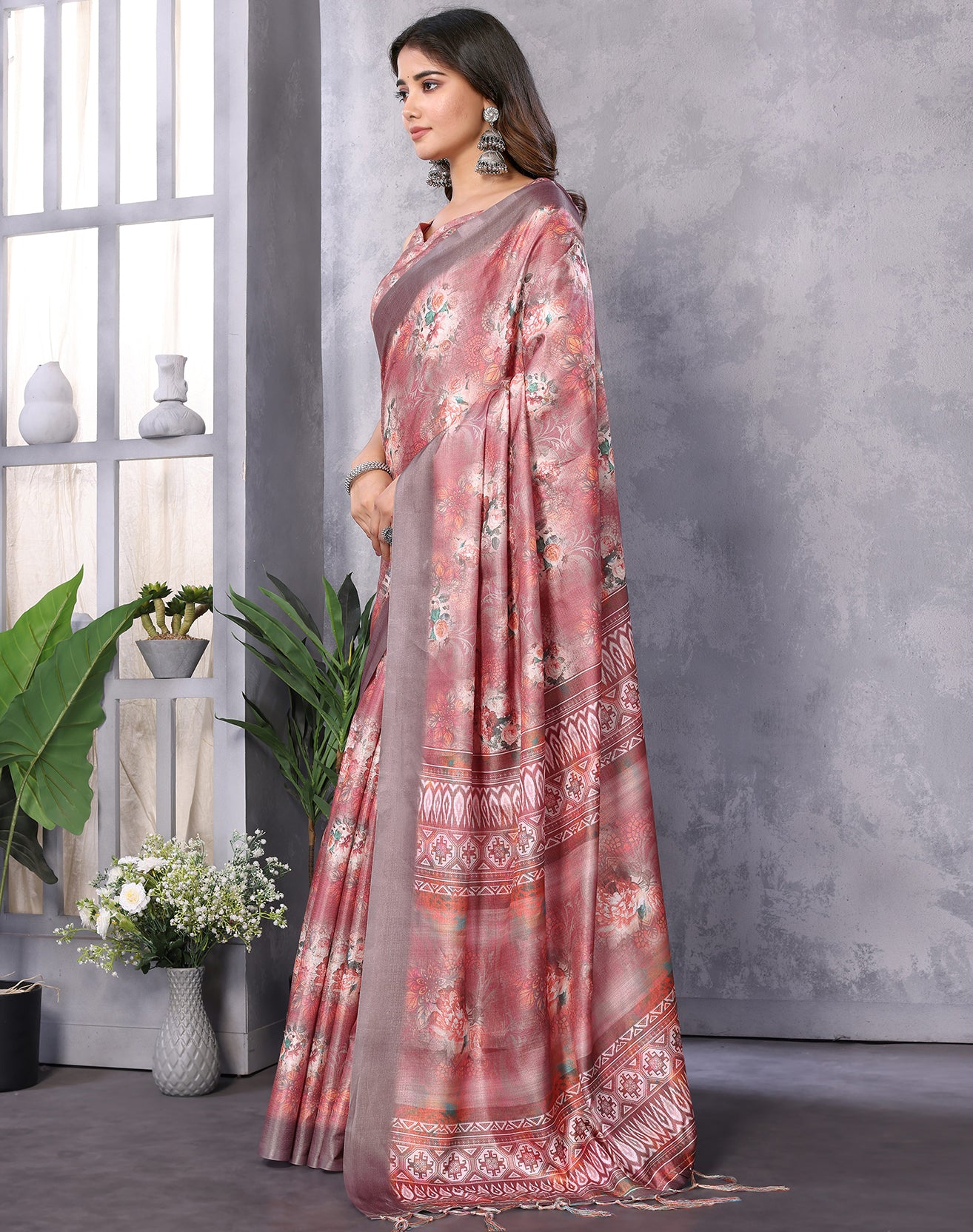 TARSHIKA DARK BROWN DIGITAL PRINT SAREE