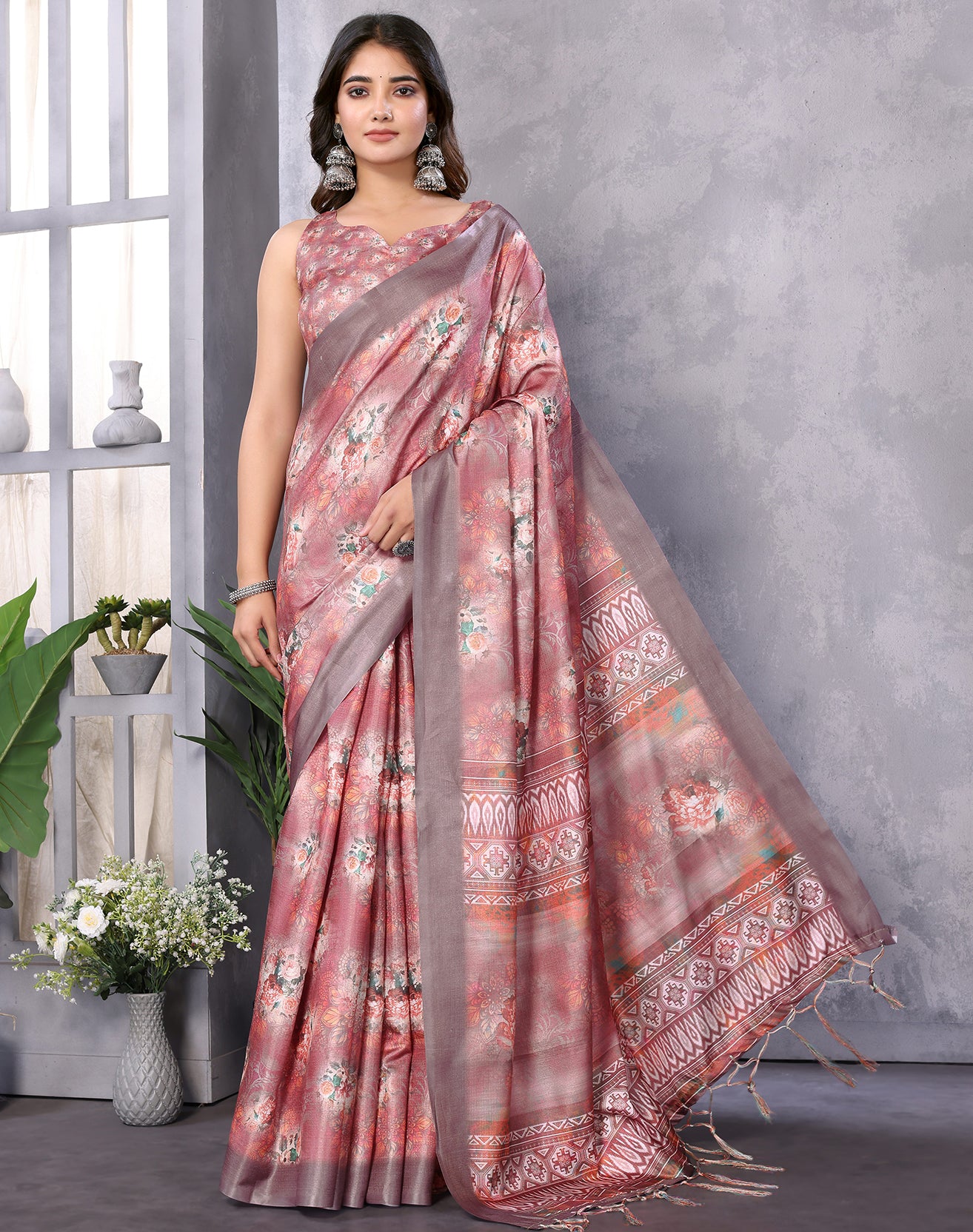 TARSHIKA DARK BROWN DIGITAL PRINT SAREE