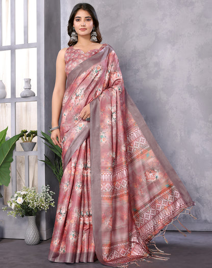 TARSHIKA DARK BROWN DIGITAL PRINT SAREE
