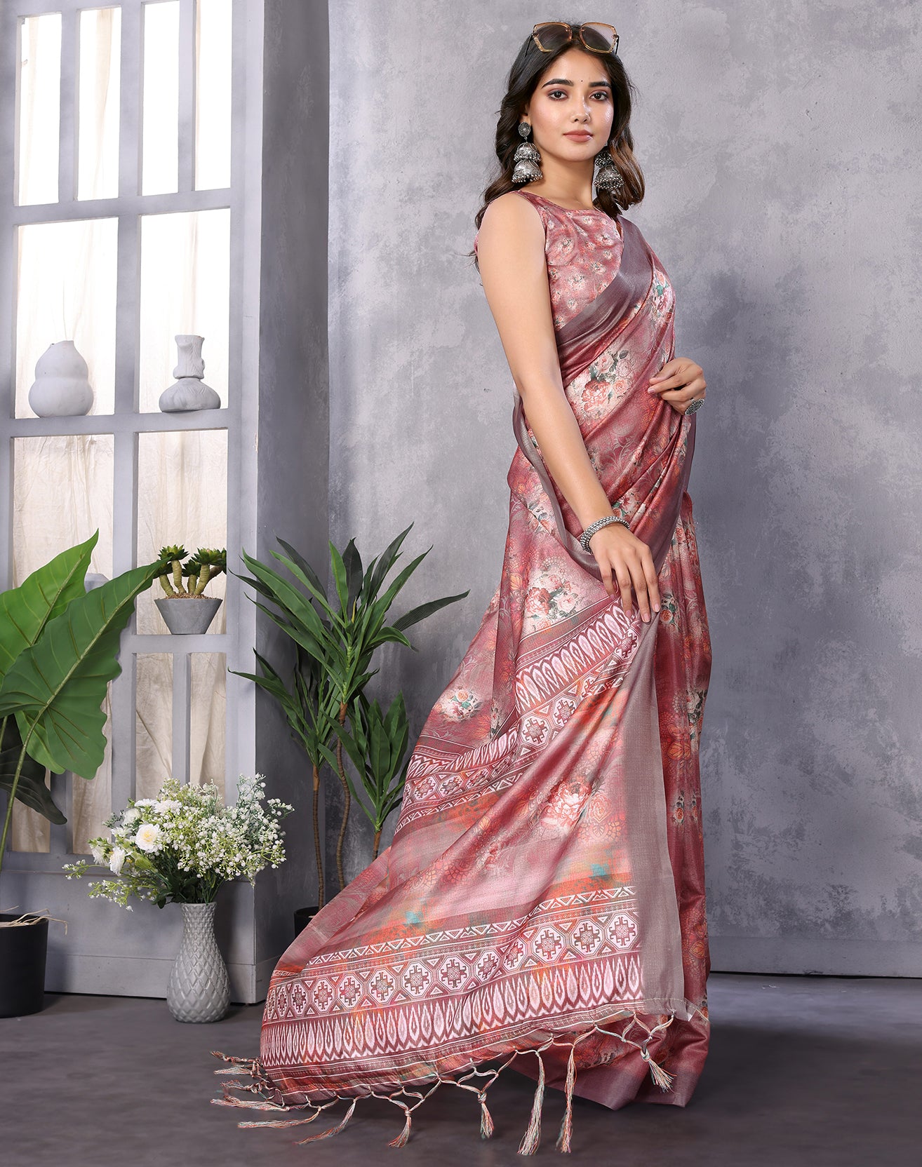 TARSHIKA DARK BROWN DIGITAL PRINT SAREE