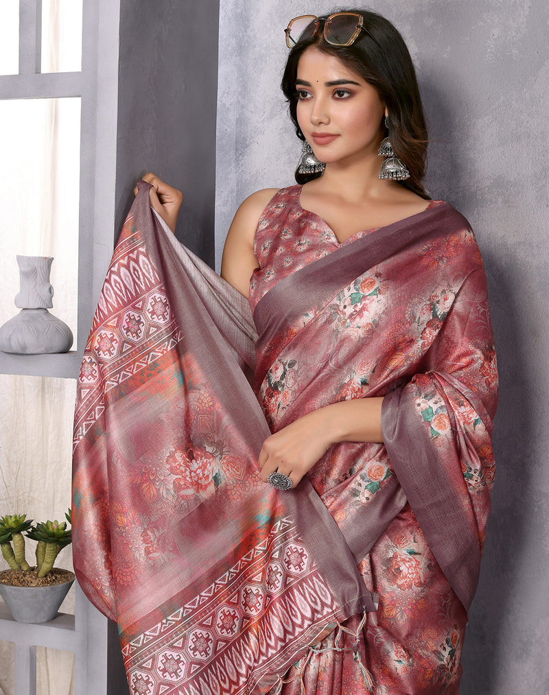 TARSHIKA DARK BROWN DIGITAL PRINT SAREE