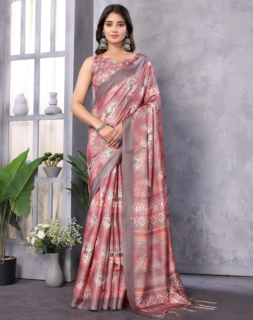 TARSHIKA DARK BROWN DIGITAL PRINT SAREE