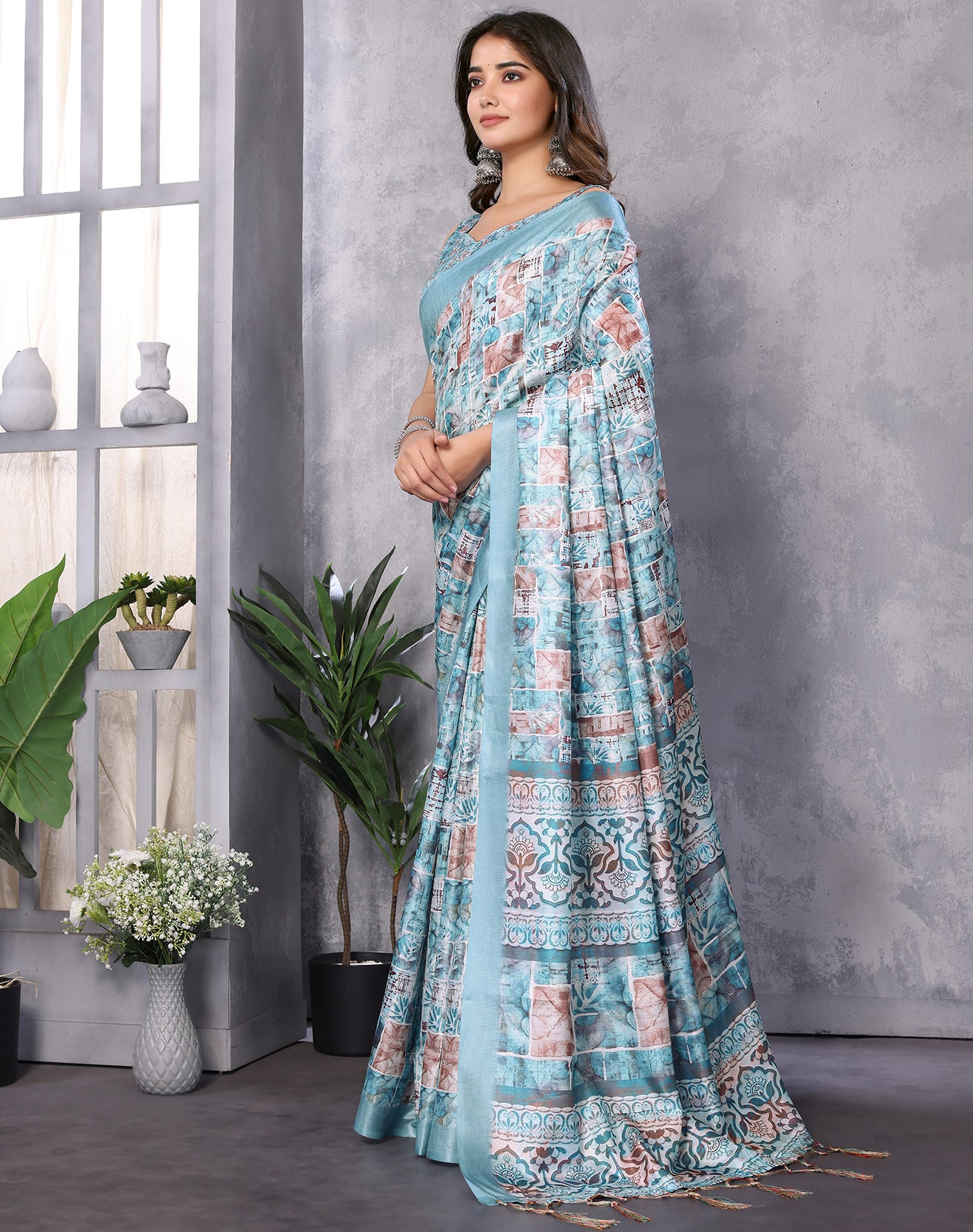 TARSHIKA SKY BLUE DIGITAL PRINT SAREE