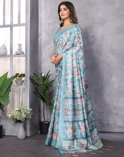 TARSHIKA SKY BLUE DIGITAL PRINT SAREE