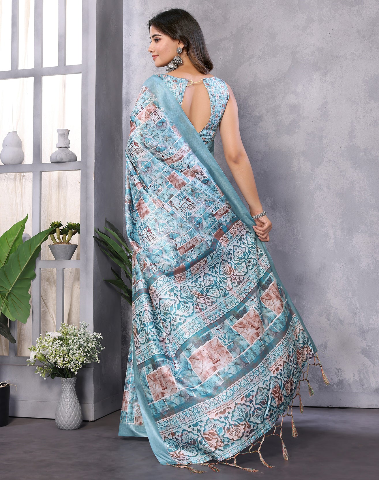 TARSHIKA SKY BLUE DIGITAL PRINT SAREE