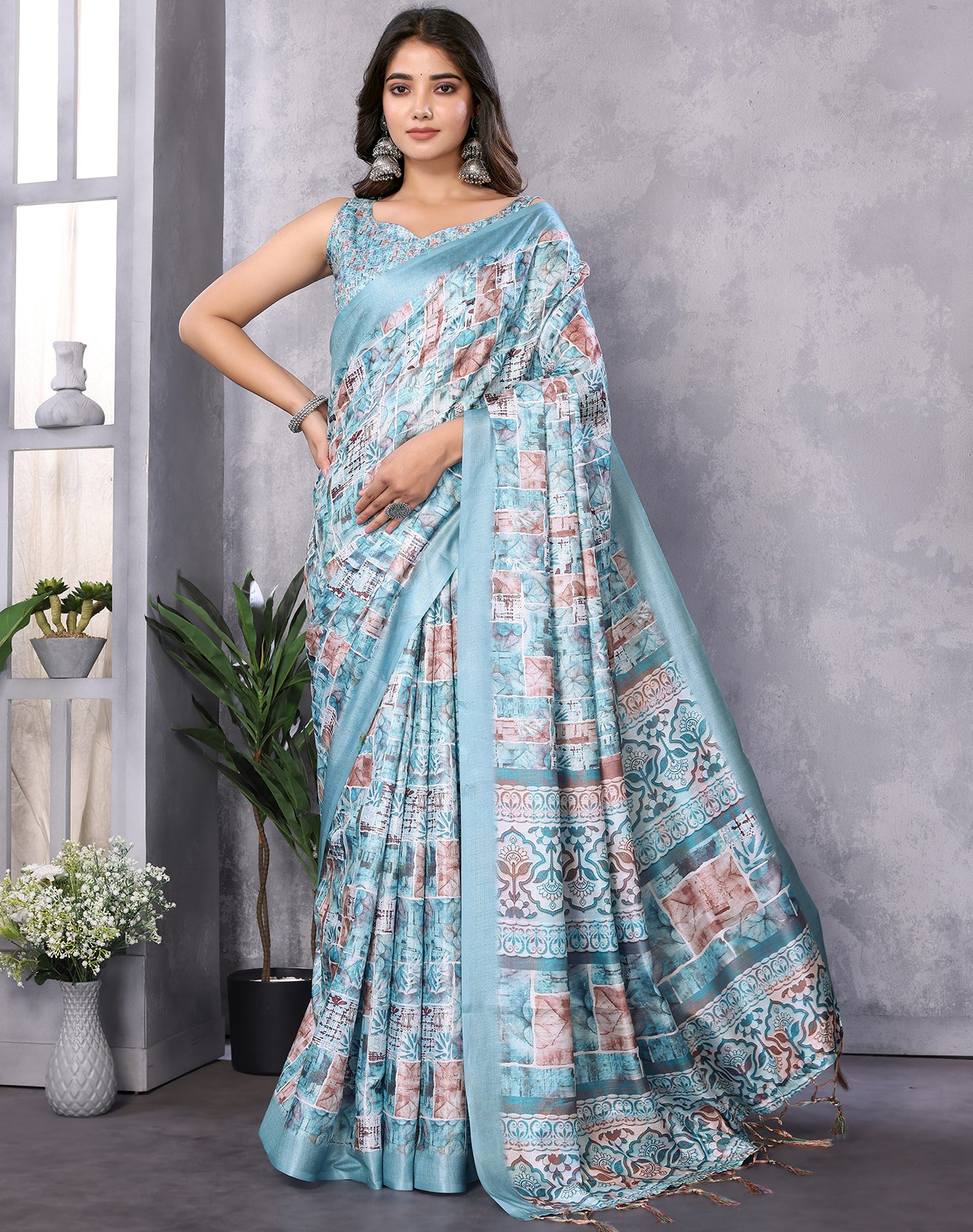 TARSHIKA SKY BLUE DIGITAL PRINT SAREE