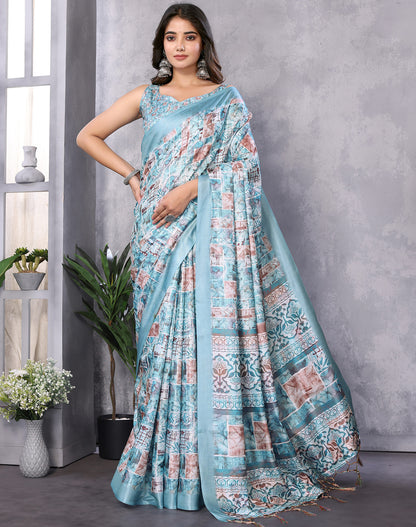 TARSHIKA SKY BLUE DIGITAL PRINT SAREE