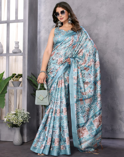 TARSHIKA SKY BLUE DIGITAL PRINT SAREE