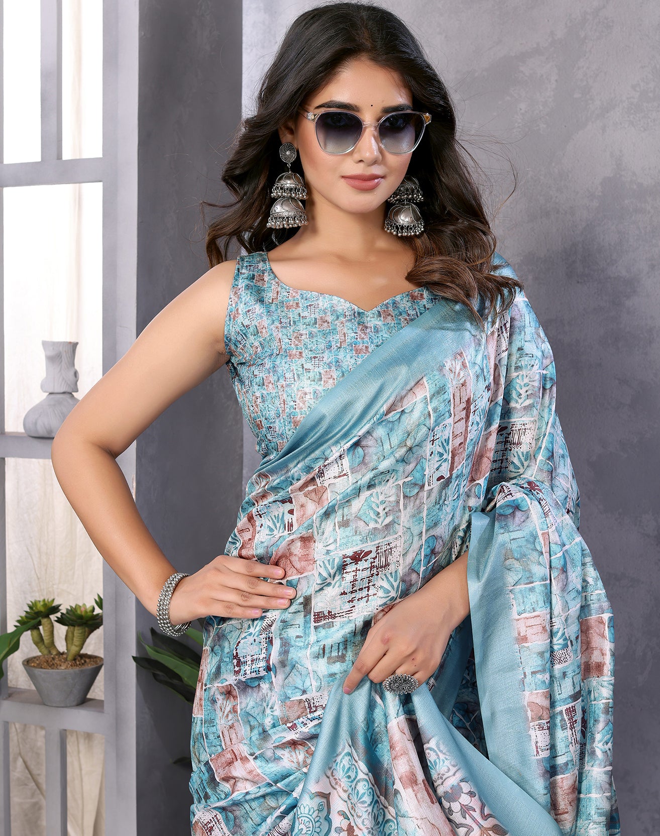 TARSHIKA SKY BLUE DIGITAL PRINT SAREE