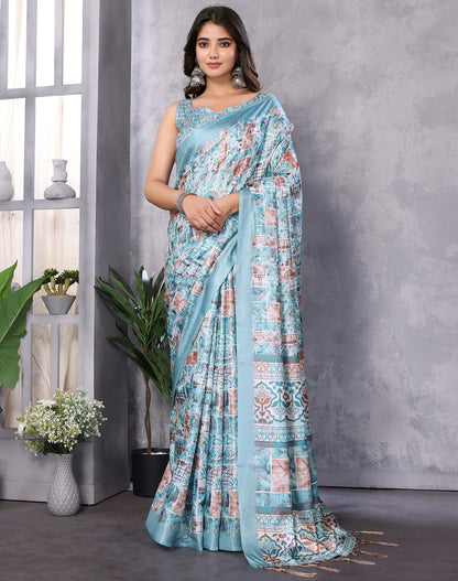 TARSHIKA SKY BLUE DIGITAL PRINT SAREE